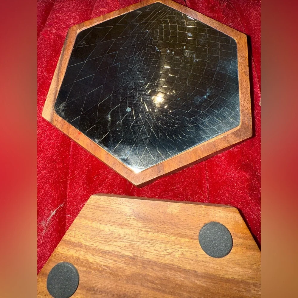 Hexagonal mirrored and wood coasters-set of 4